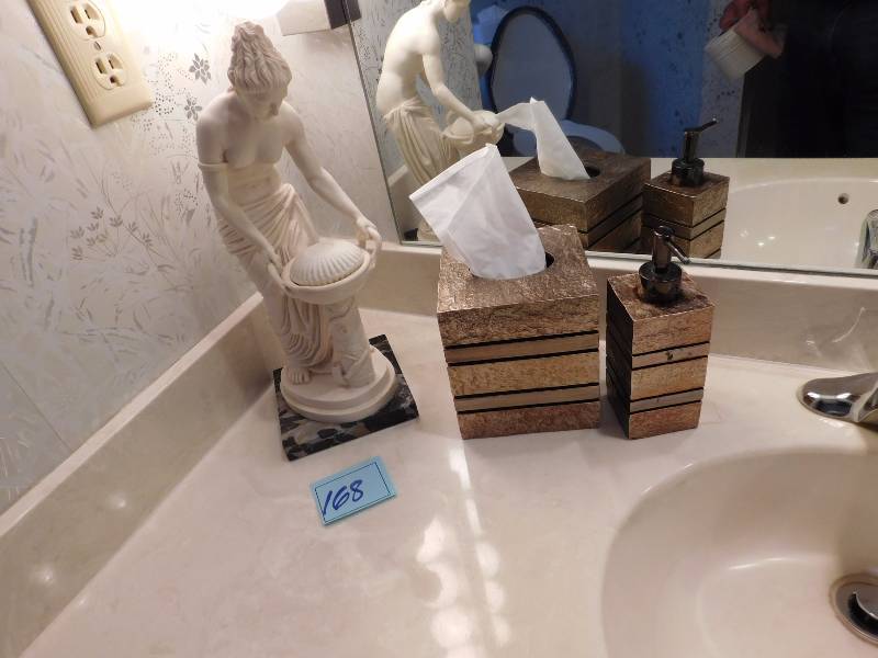 lot 168 image: bathroom decor items soap dispenser tissue box and soap dish