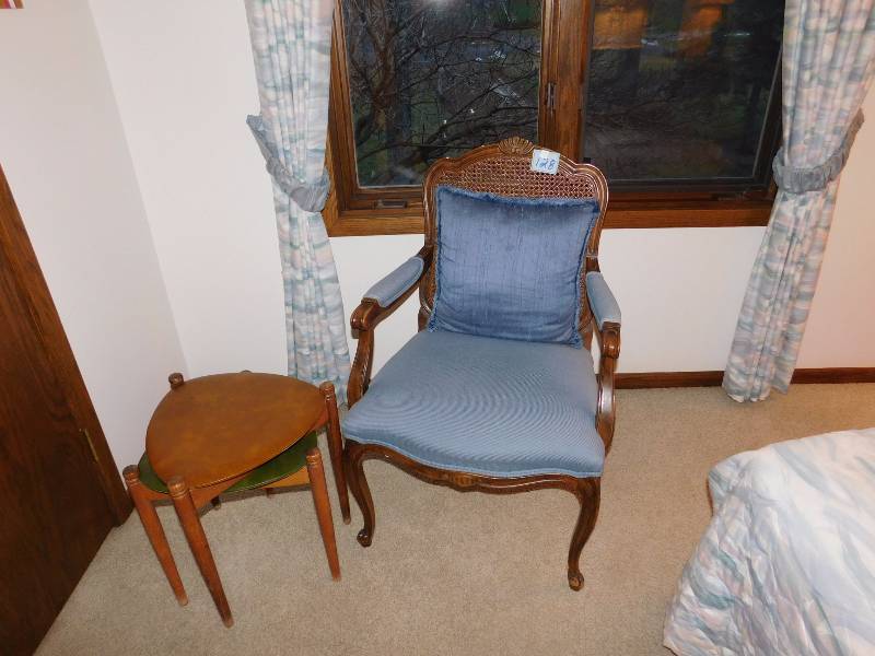 lot 128 image: great parlor arm chair cane back fabric seat