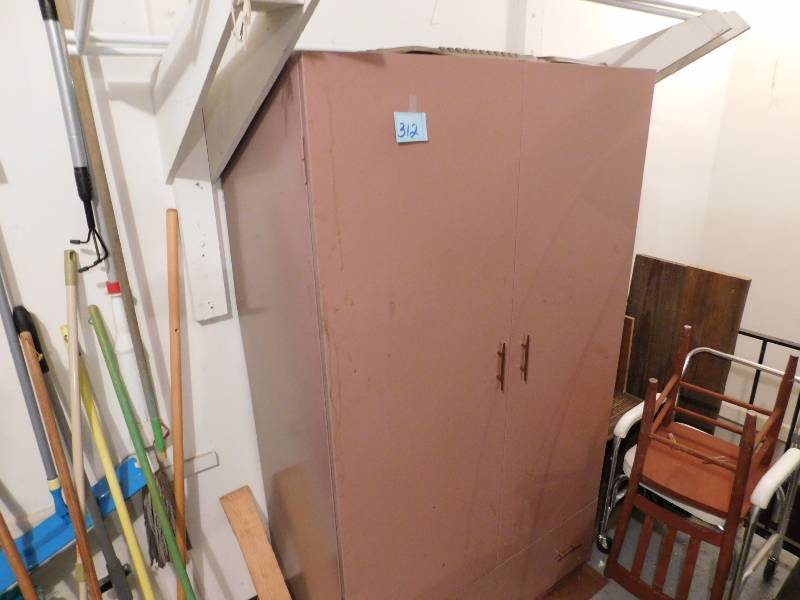 lot 312 image: metal wardrobe cabinet two doors and one drawer