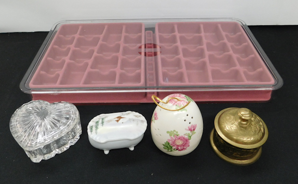 lot 356 image: larger covered separated tray for jewelry and 4 other storage objects