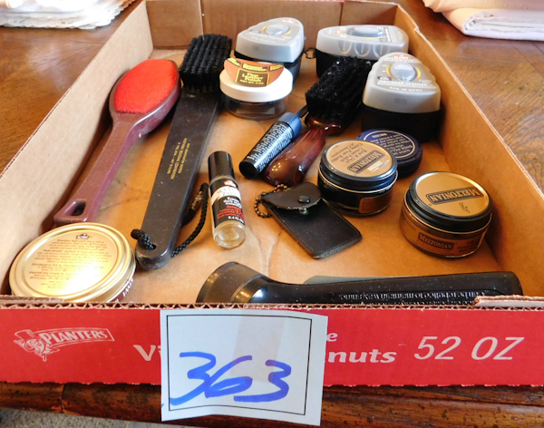 lot 363 image: lot of shoe brushes and shining supplies
