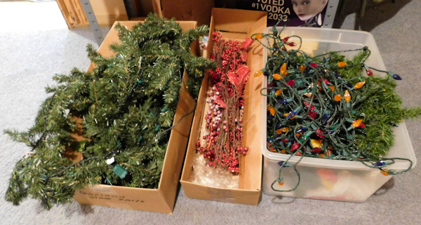 lot 395 image: decorative Christmas lights, red decor items artificial ivy and more