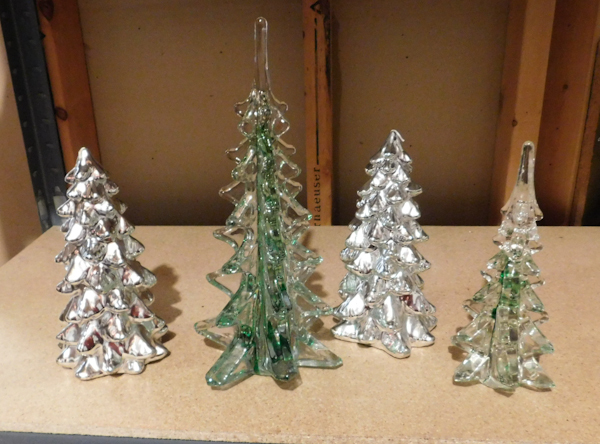 lot 396 image: Two glass and two silver formed Christmas trees