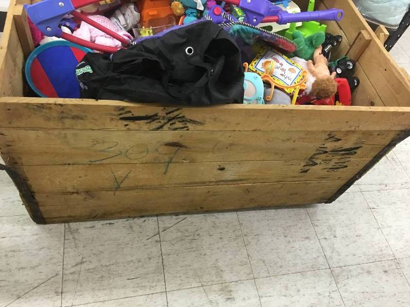 large wood box of toys