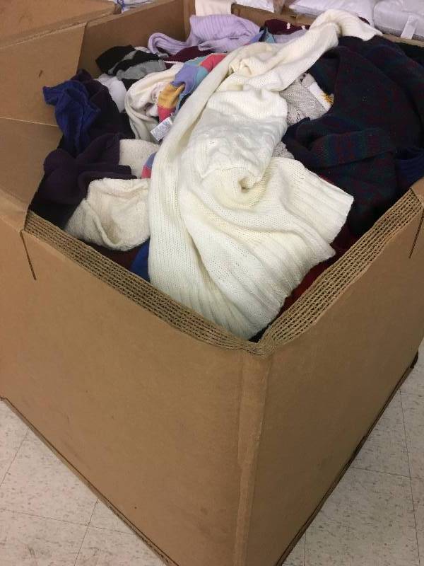 Large gaylord of sweaters random sizes and colors