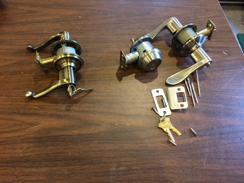 Complete Lock and Deadbolt Hardware, Lock Handles (includes keys)   Never used
