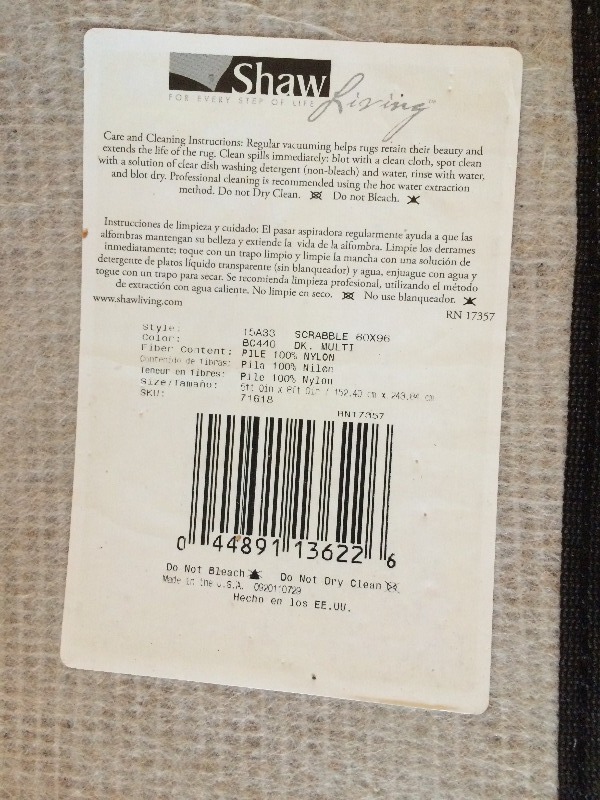 Rug    5 wide x 8 long  includes anti slip pad