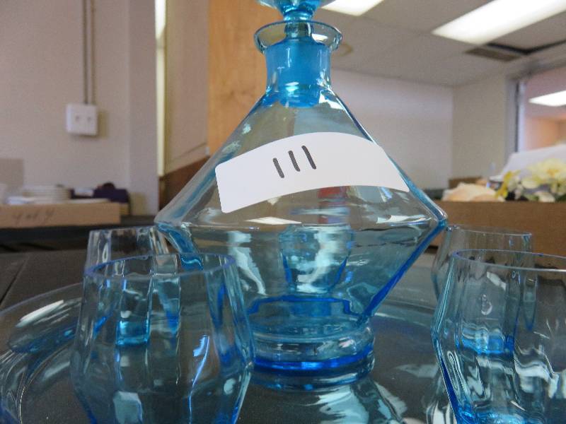 Vintage Blue glass decanter set