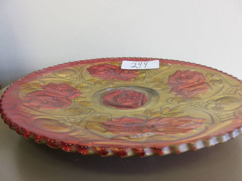 gold red rose colored plate