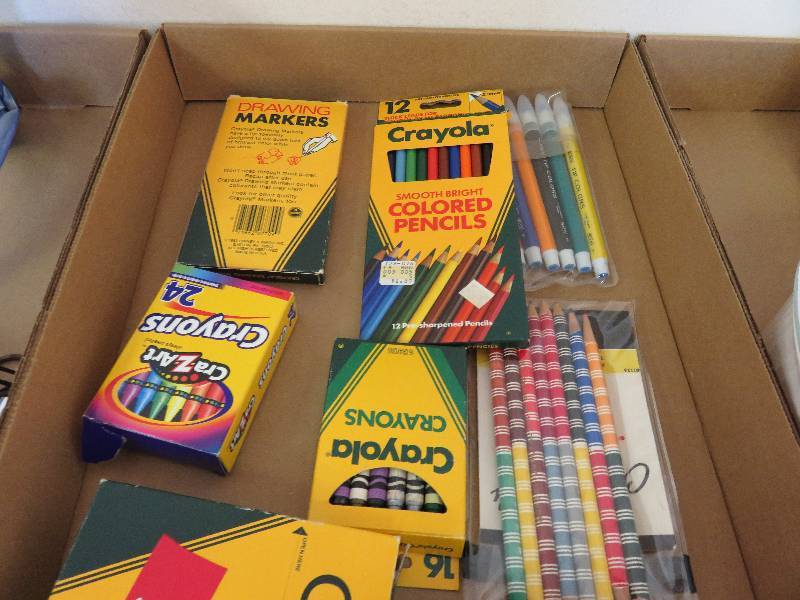 Old cameras, colored pencils, crayons