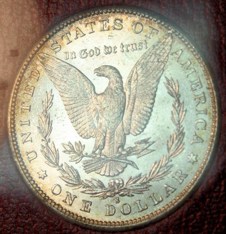 1889-S TONED MORGAN SILVER DOLLAR REDFIELD HOARD MS65 IN ORIGINAL 1970S PARAMOUNT HOLDER EXTREMELY RARE