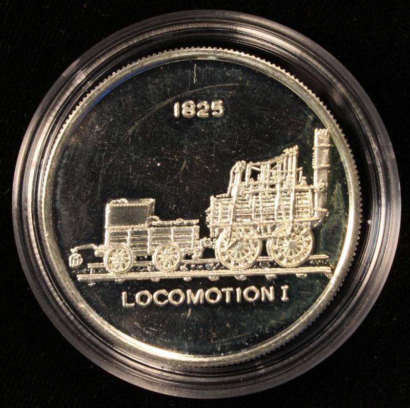 VINTAGE 1 TROY OZ. .999 FINE SILVER CALIFORNIA MINT SILVER TRADE UNIT LOCOMOTION 1 1825 IN AIRTITE