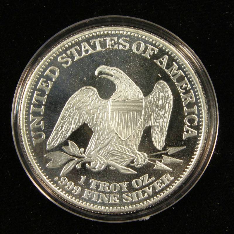 1 TROY OZ. .999 FINE SILVER SEATED LIBERTY DESIGN IN AIRTITE HOLDER