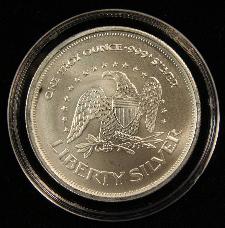 1 TROY Oz. .999 FINE SILVER ROUND A-MARK LIBERTY IN AIRTITE CAPSULE