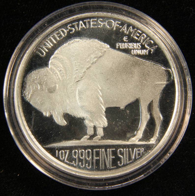 1 TROY Oz. .999 FINE SILVER INDIAN BUFFALO ROUND IN AIRTITE HOLDER