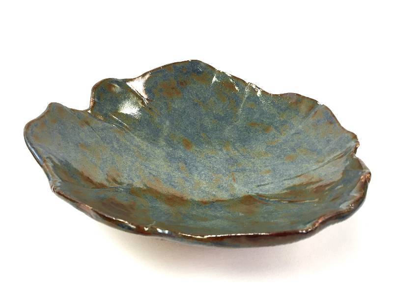 Beautiful handmade decorative platter with teal dress glazed, signed by the artist