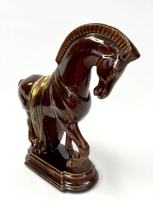 Large brown mid century modern glazed Chinese horse