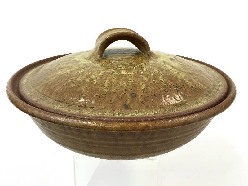 Over sized handcrafted pottery serving bowl with lid