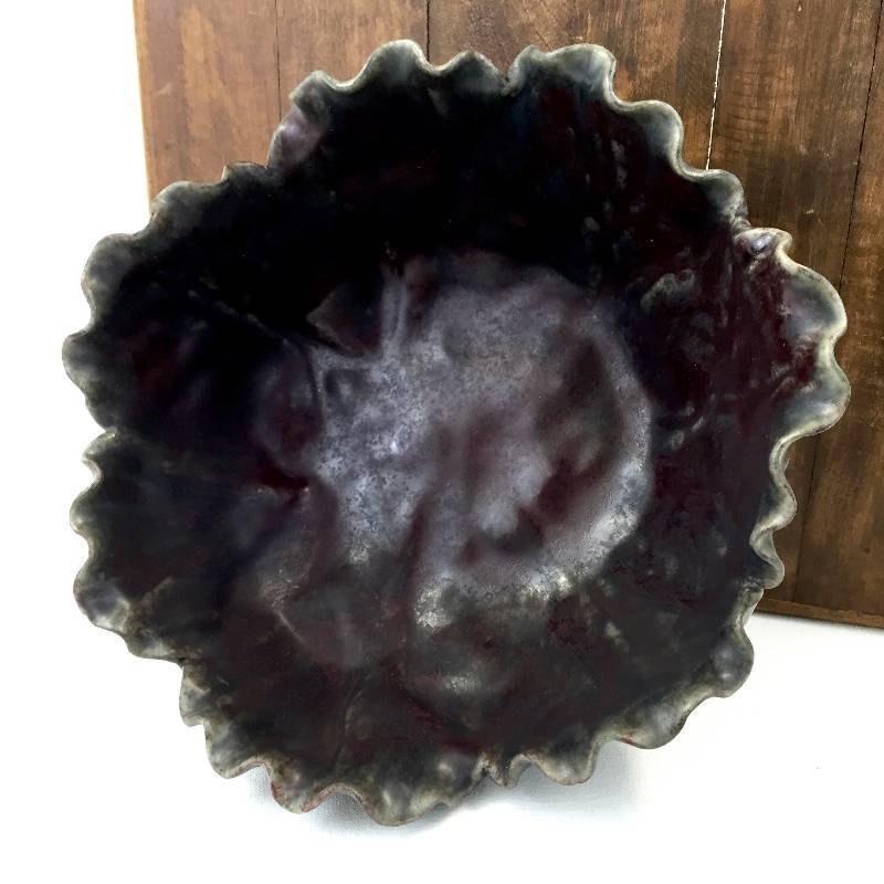 1994 Signed Patricia Garrett Studio Art Pottery 12 Inch Purple Cabbage Bowl