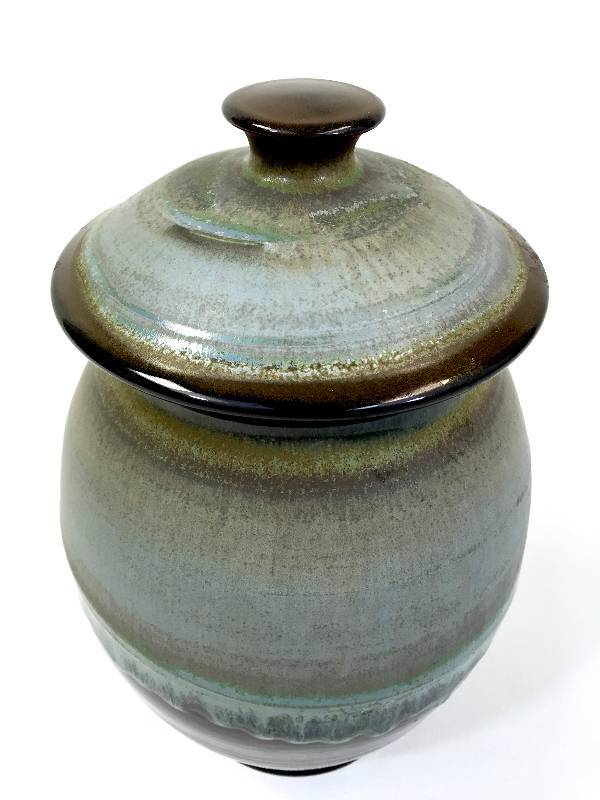 Large Multi Toned Hand Made Drip Glazed Cookie Jar Signed