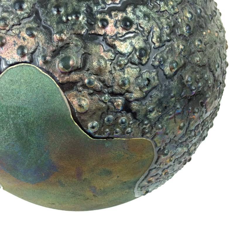 Very Large signed Raku Vase Globe Hot lava By Master Artist William K. Turner