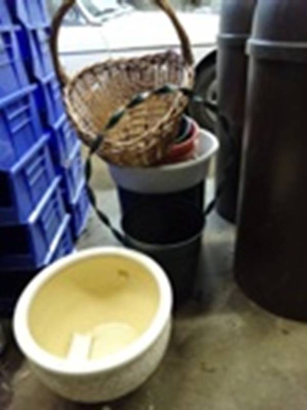 Wicker Basket and Misc Flower Pots