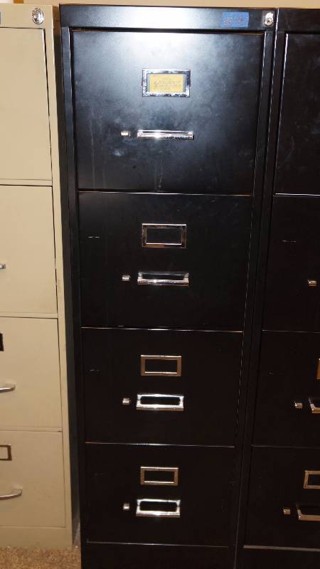 Black Metal 4-Drawer Filing Cabinet - Lockable
