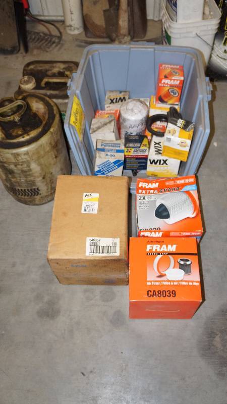 Lot of Various NIB Oils Filters & 2 Buckets for Oil Recycling
