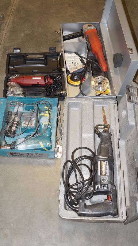 Mixed Lot of Tools  Rotary Tool Kit, Drill, Grinder & Sawzall