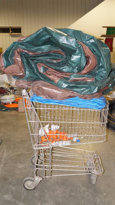 Shopping Cart & 3 Oversized Tarps - 1 Unused