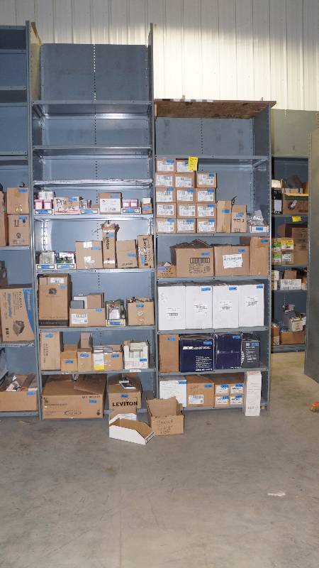 Gray Metal Shelving (qty 4) with 26 Shelves Total