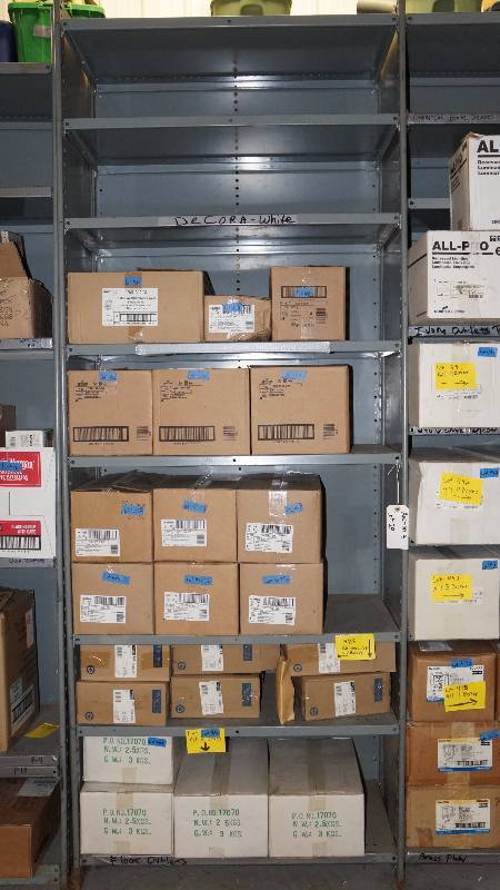 Gray Metal Shelving (qty 4) with 37 Shelves Total