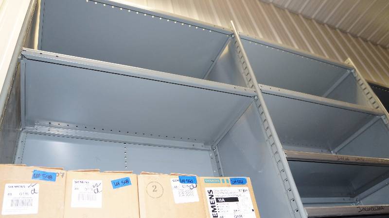 Gray Metal Shelving (qty 2) with 15 Shelves Total