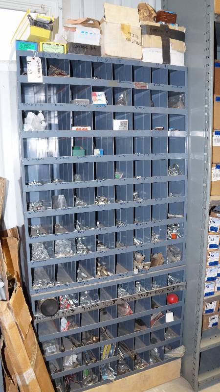 Gray Metal Bin Shelving (qty 2) INCLUDING Contents
