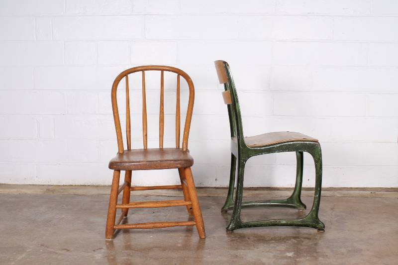 Set of (2) school chairs. Wood and ...