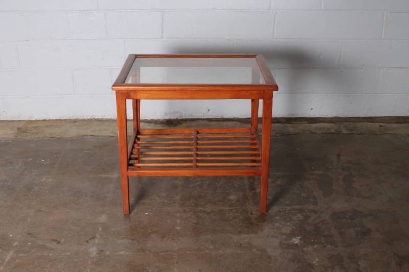 Mid Century Fir End Table with Glas...