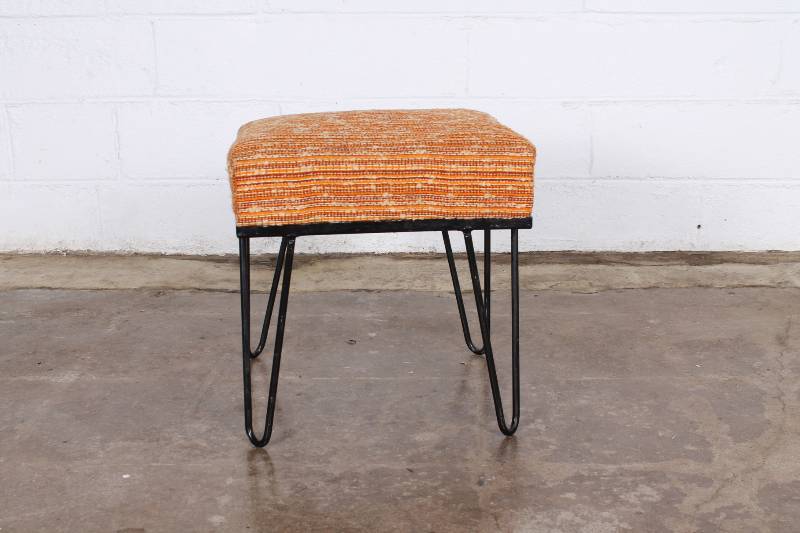 Mid Century Metal Footstool with Or...