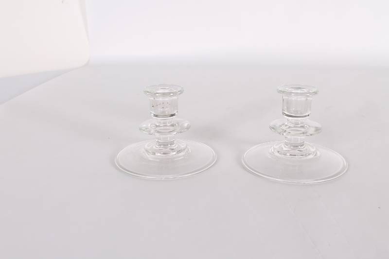Pair of Round Glass Candlesticks...