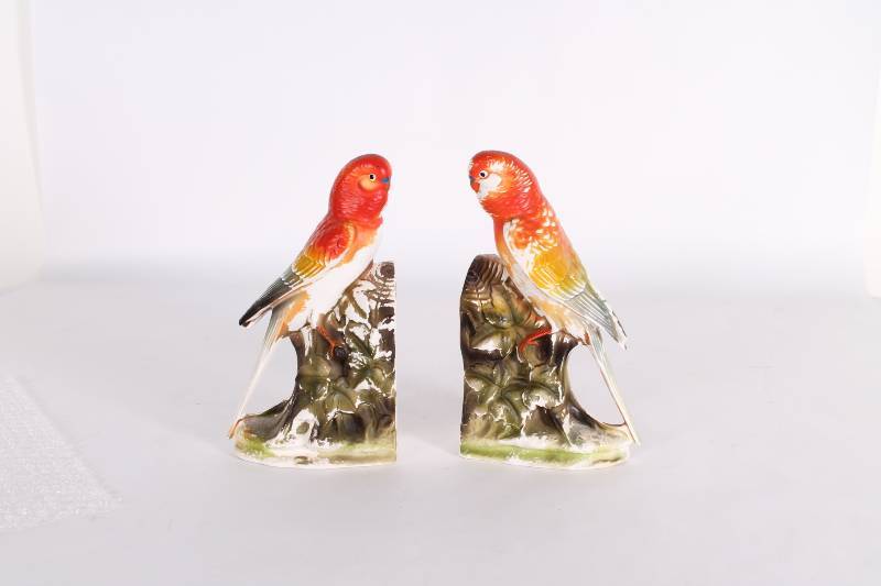 Set of (2) Ceramic Parrot Bookends ...