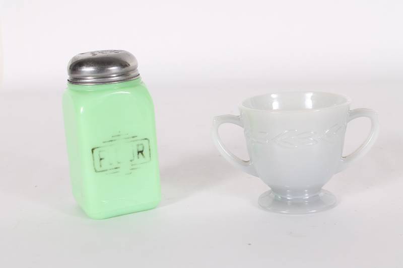 Jadite Flour Shaker and Grey Blue...