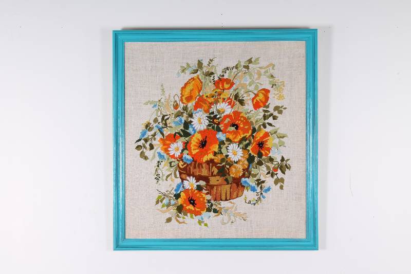 Vintage Floral Embroidery in Turquo...