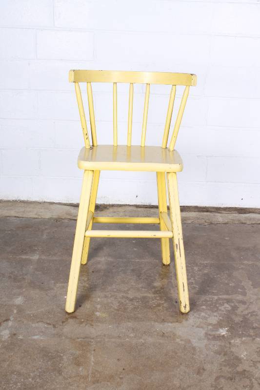 Vintage Yellow Wood Stool...