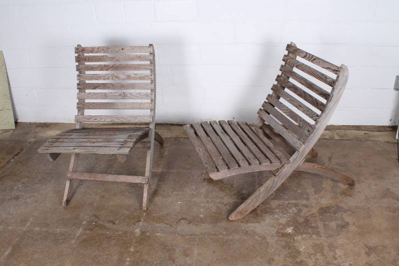 Set of (2) Wood Slat Chairs. One ne...