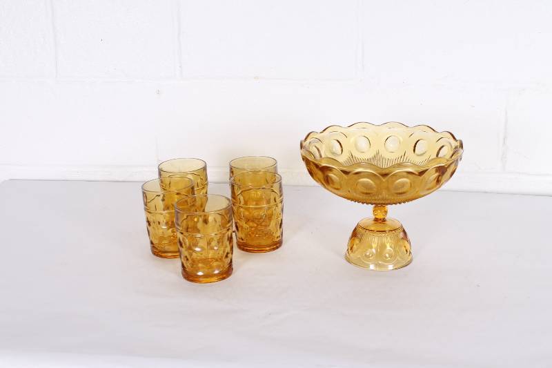 Vintage gold Glass Compote and Ambe...