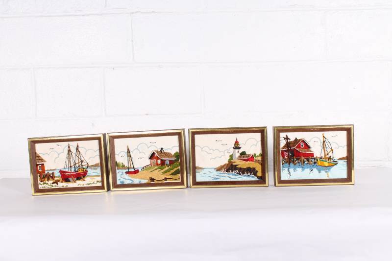 Set of (4) Vintage Embroidery Boat ...