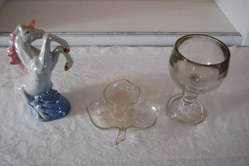 Unicorn Statue, Goblet and dish