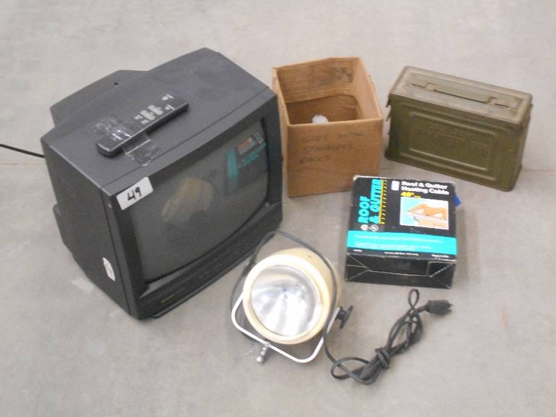 lot 49 image: Lot Of T.V. With Remote, Ammo Box,...
