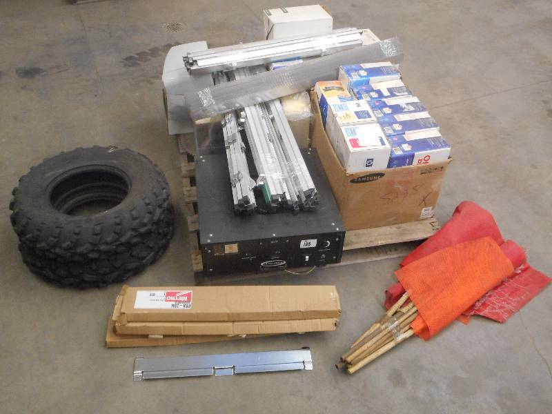 lot 128 image: Pallet Lot (2) ATV Tires, Ink & To...