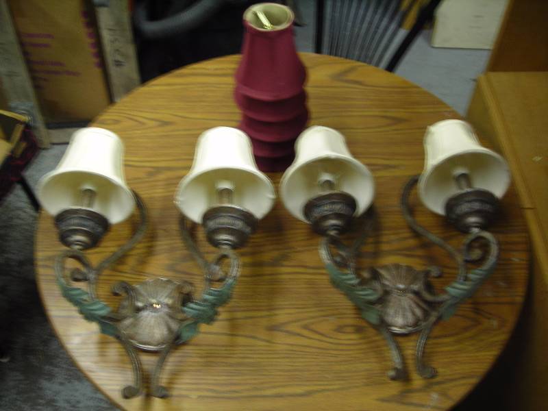 2 Wall Light Fixtures, Small Lamp Shades