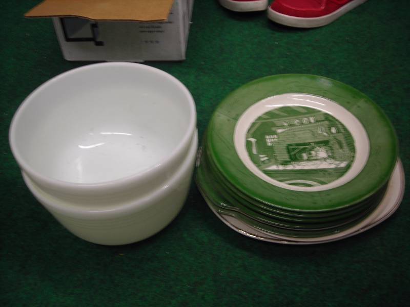 2- Pyrex Mixing Bowls, Colonial Homestead Plates